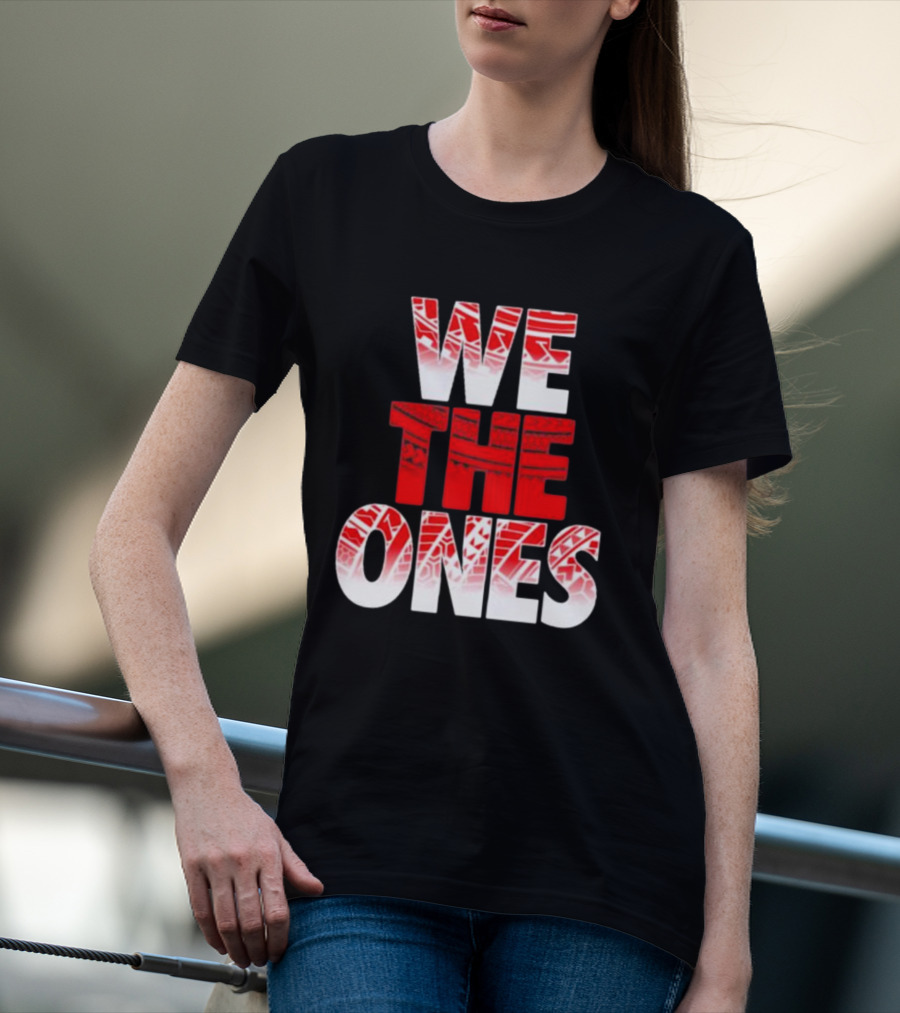 We The Ones Bold Red And White Triangular Brush Pattern Text T-Shirt