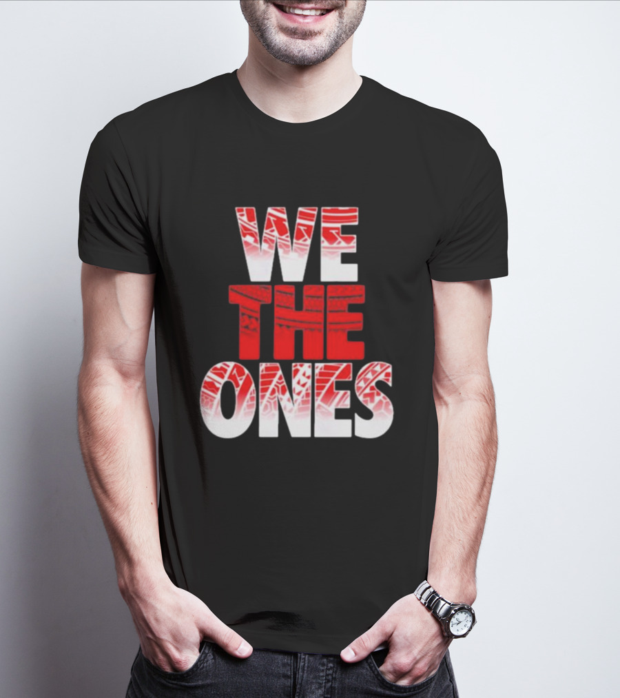 We The Ones Bold Red And White Triangular Brush Pattern Text T-Shirt