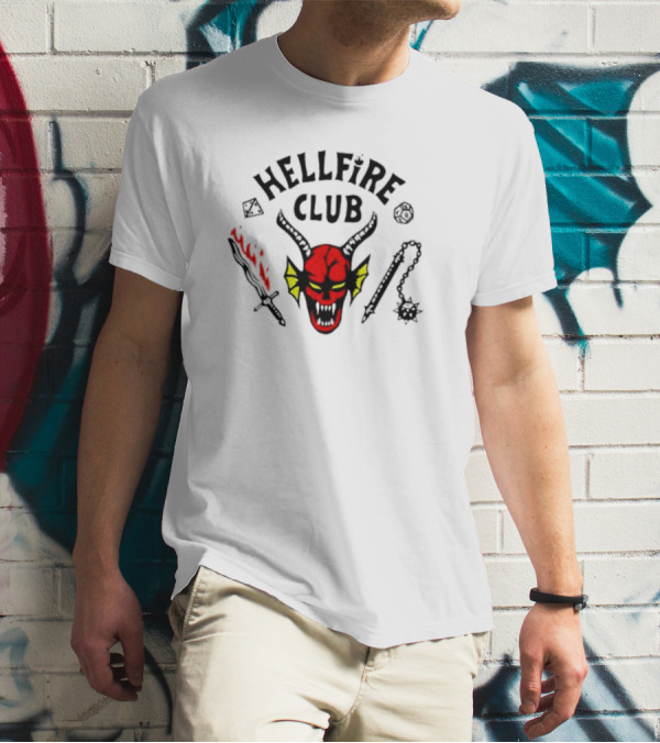 Hellfire Club Devil Head Flaming Sword Dice Chain Mace T-Shirt