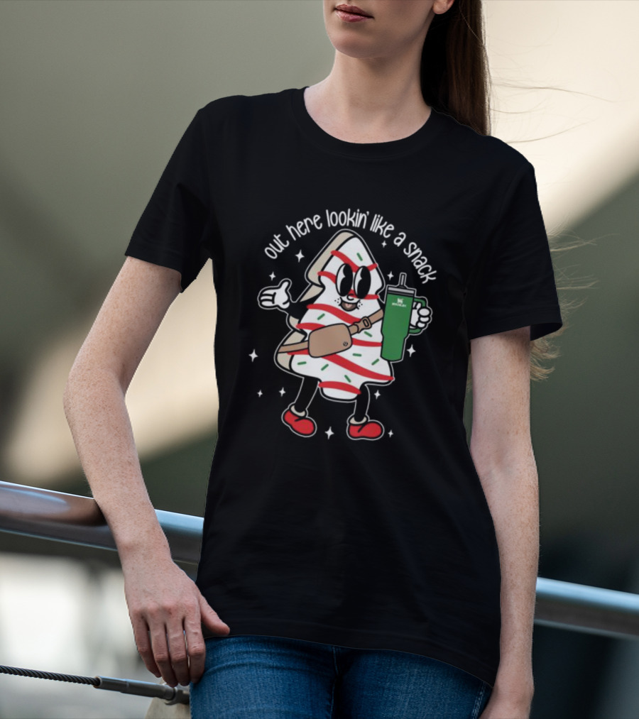 Out Here Looking Like A Snack Cute Boo Jee Xmas Tree With Drink And Bag T-Shirt