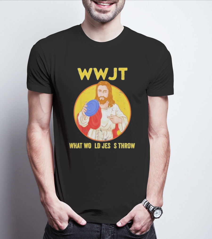 WWJT What Would Jesus Throw Frisbee Golf T-Shirt