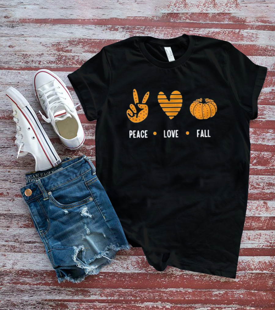 Peace Love Fall Heart Pumpkin Happy Halloween T-Shirt