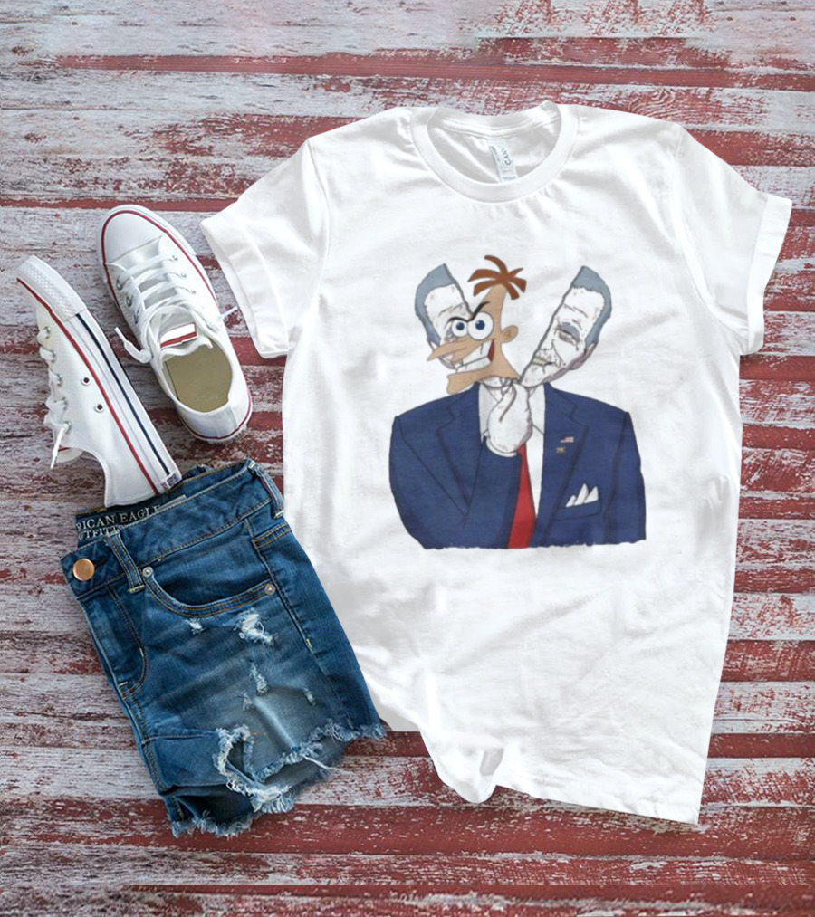 Joe Biden Dr. Doofenshmirtz Mask Illusion Suit Red Tie American Flag T-Shirt
