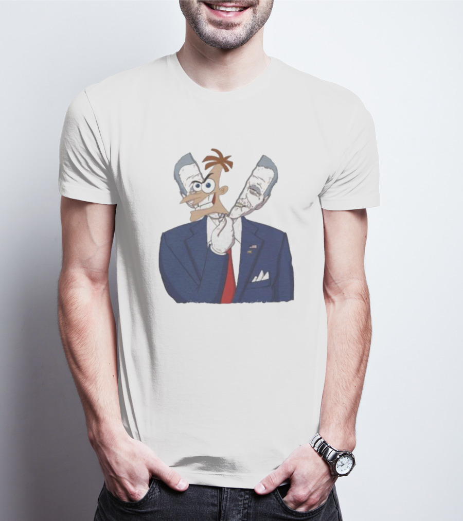 Joe Biden Dr. Doofenshmirtz Mask Illusion Suit Red Tie American Flag T-Shirt