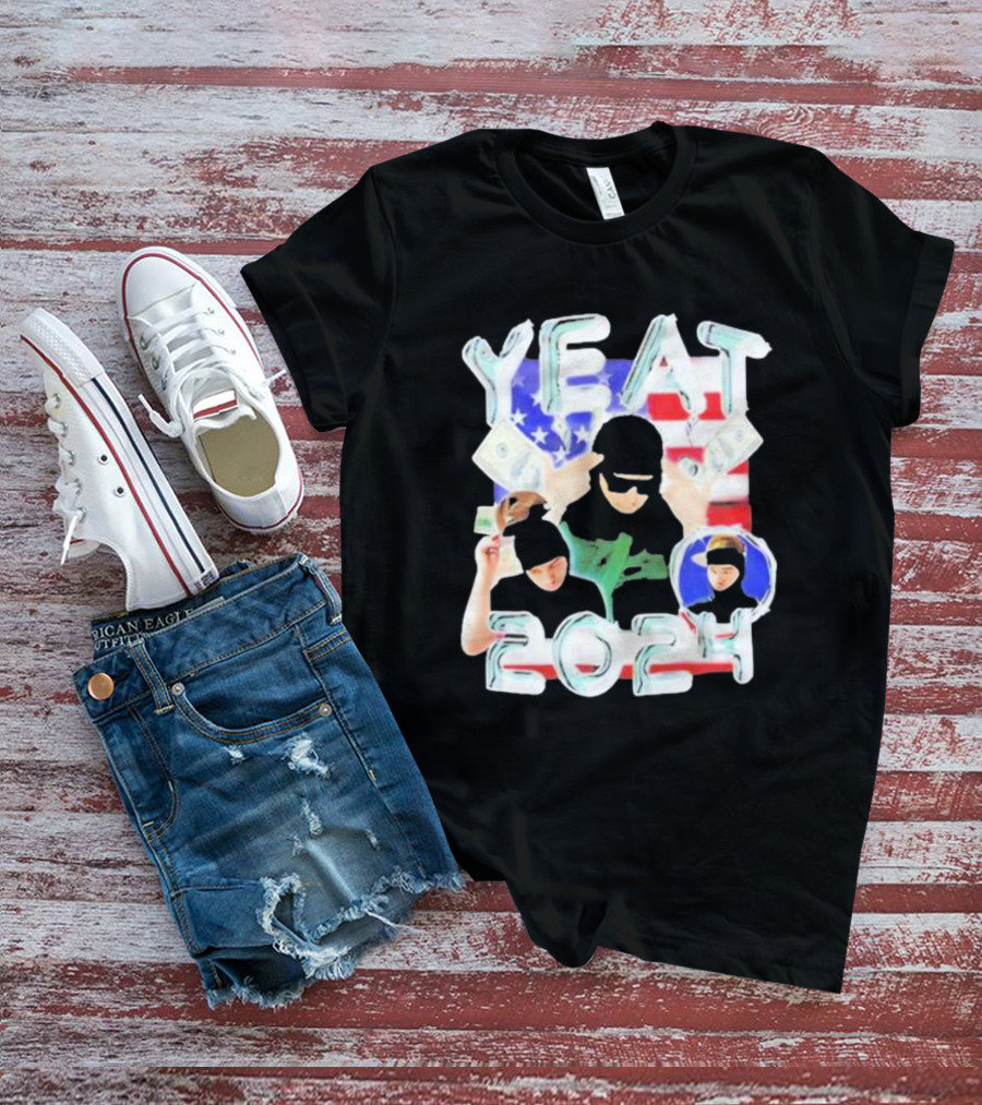 Yeat 2024 Money American Flag Background With Dollar Bills T-Shirt