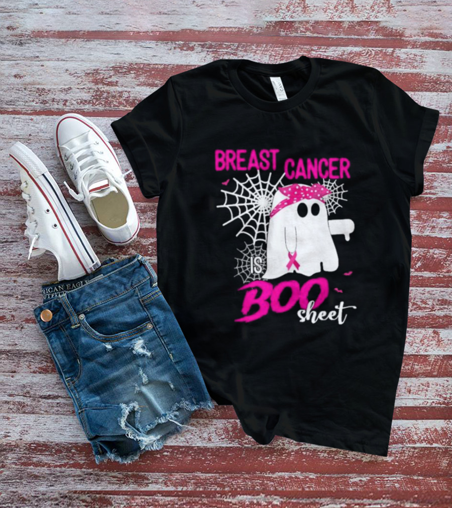 Breast Cancer Is Boo Sheet Halloween Ghost With Pink Ribbon And Spider Webs T-Shirt