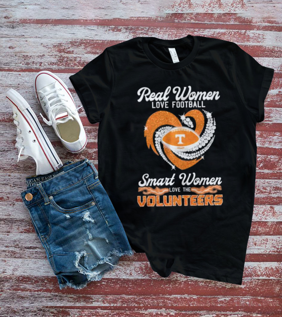 Real Women Love Football Smart Women Love The Volunteers Heart Football T-Shirt