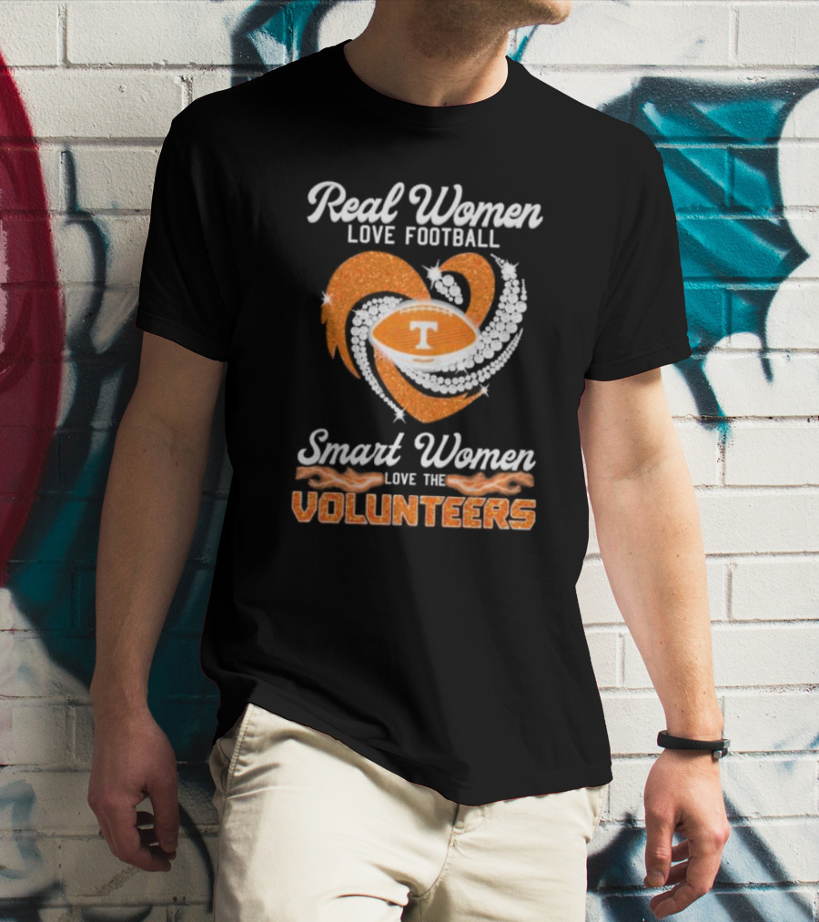 Real Women Love Football Smart Women Love The Volunteers Heart Football T-Shirt