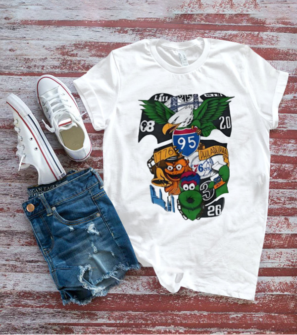 Philadelphia Icons 95 I-95 1776 Philadelphia 76ers Eagles Mascots 20 8 3 26 T-Shirt