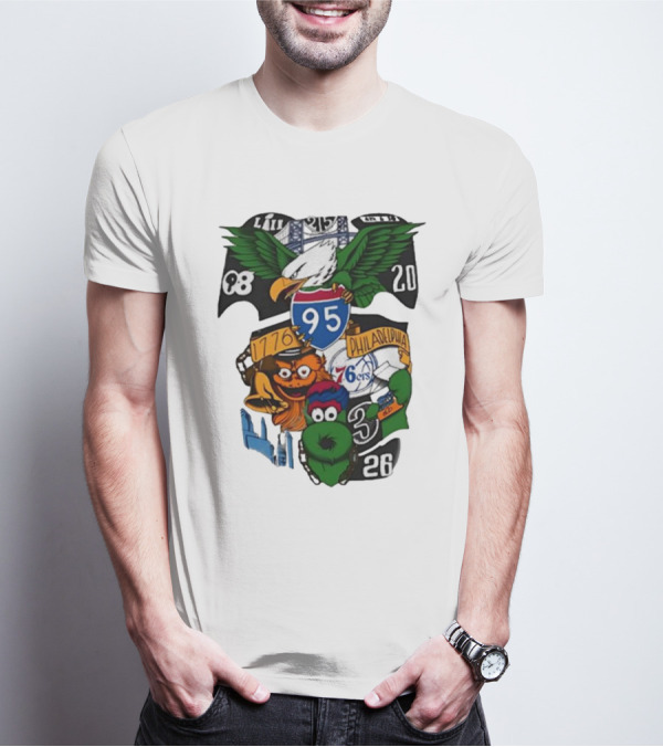 Philadelphia Icons 95 I-95 1776 Philadelphia 76ers Eagles Mascots 20 8 3 26 T-Shirt