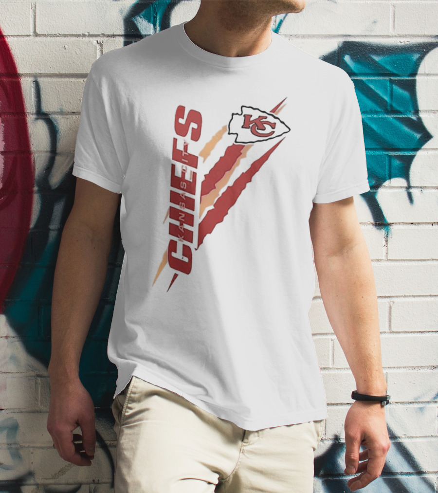 Kansas City Chiefs KC Arrowhead Logo Red Yellow Scratch Marks T-Shirt