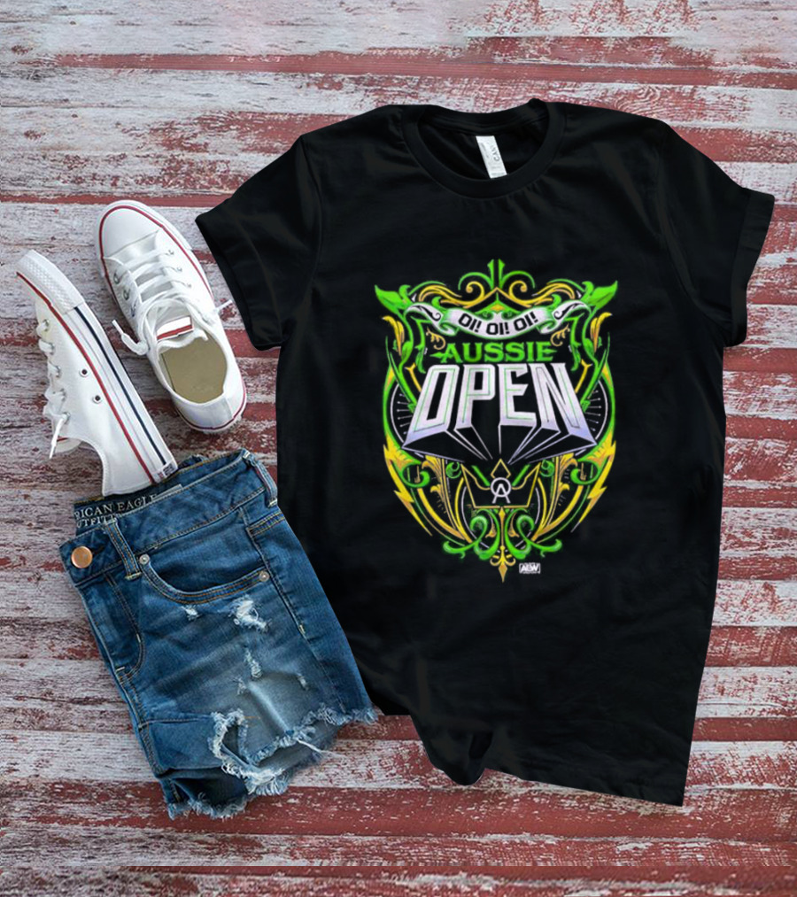 Aussie Open Oi Oi Oi AEW Wrestling Emblem Green And Gold T-Shirt