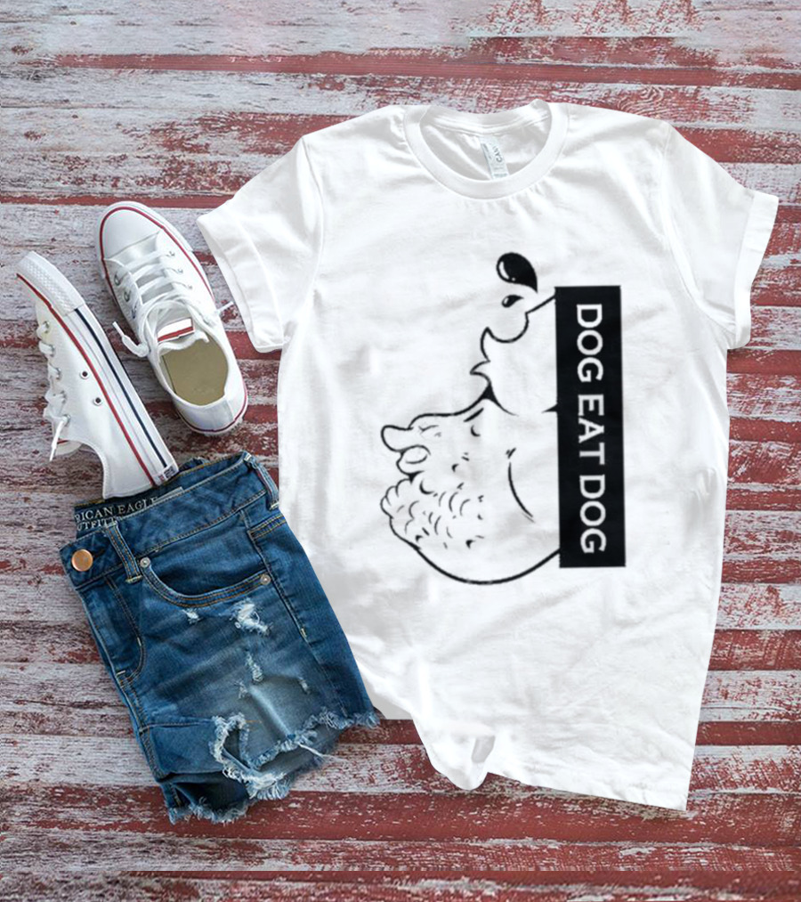Slosh Dog Eat Dog Vertical Text Graphic With Cartoon Style Dog Outline T-Shirt