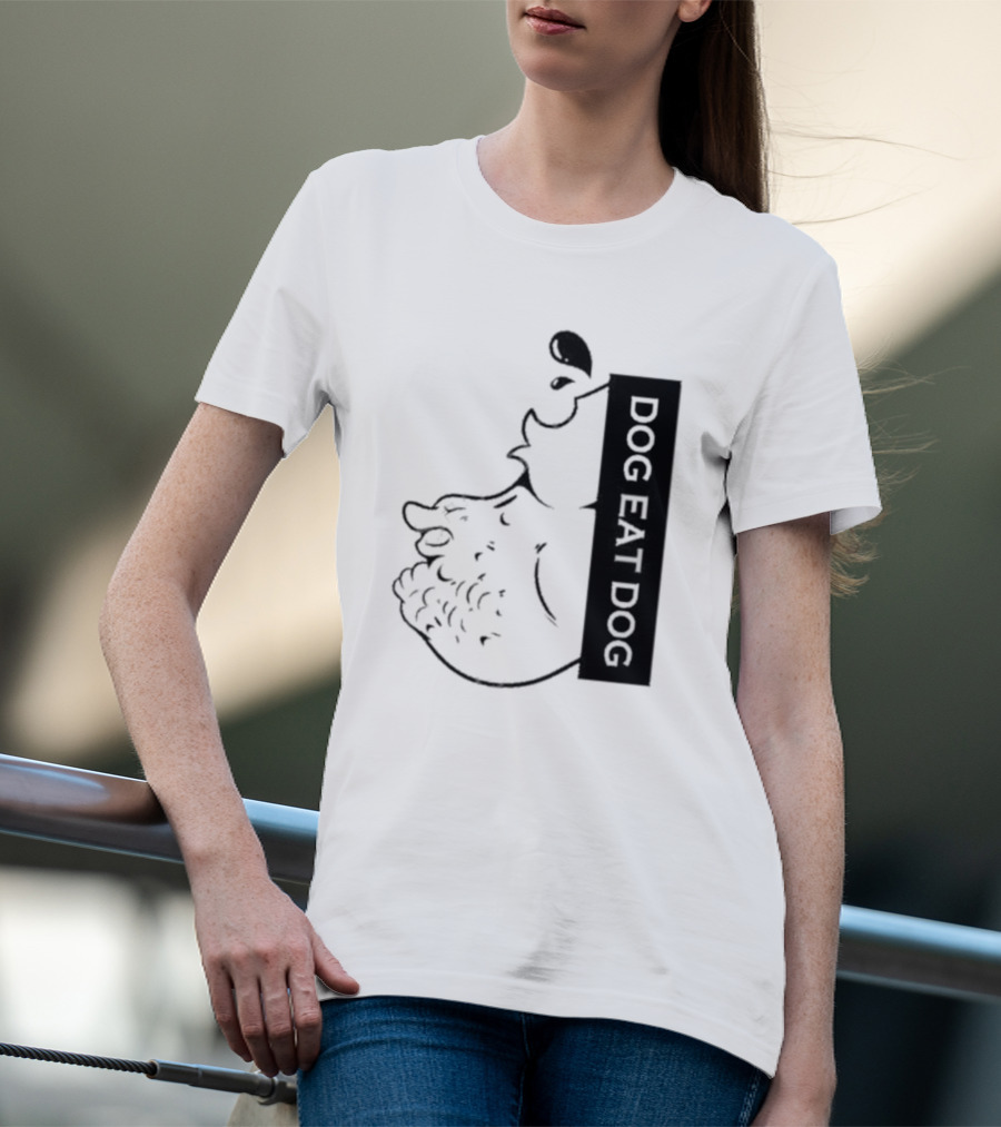 Slosh Dog Eat Dog Vertical Text Graphic With Cartoon Style Dog Outline T-Shirt
