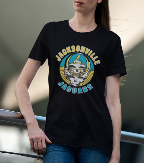 Jacksonville Jaguars Grateful Dead Skull Lightning Bolt Helmet Collaboration T-Shirt