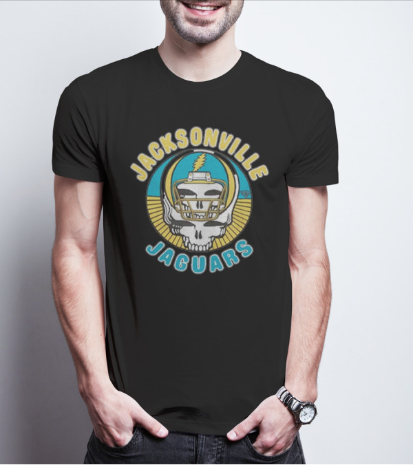 Jacksonville Jaguars Grateful Dead Skull Lightning Bolt Helmet Collaboration T-Shirt