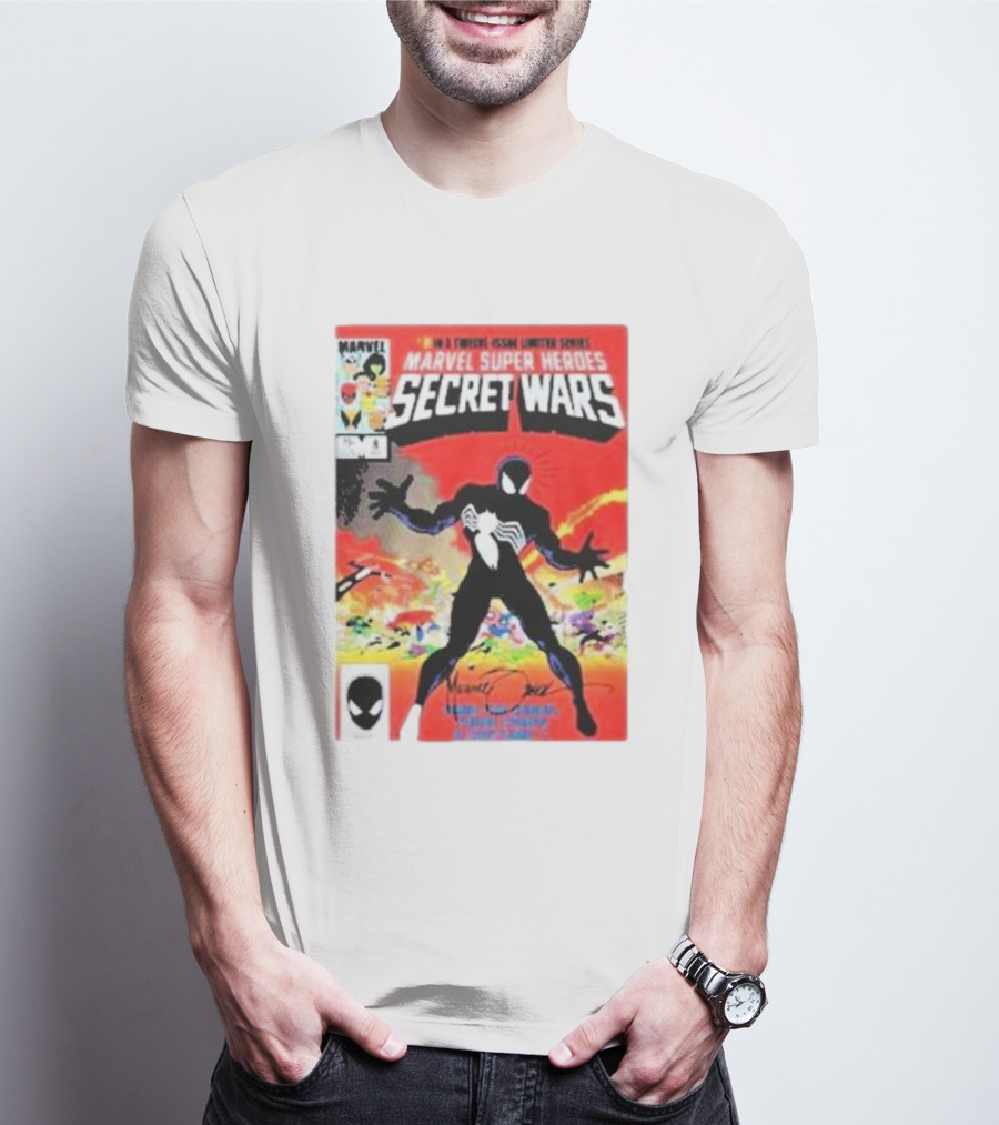 Marvel Super Heroes Secret Wars Spider-Man Black Suit Comic Cover T-Shirt