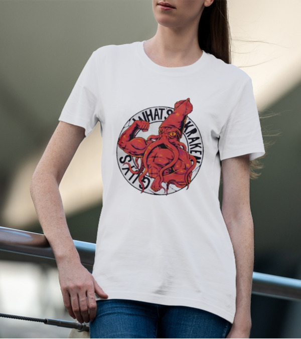 What’s Kraken Guys Sea Muscular Squid Circle T-Shirt