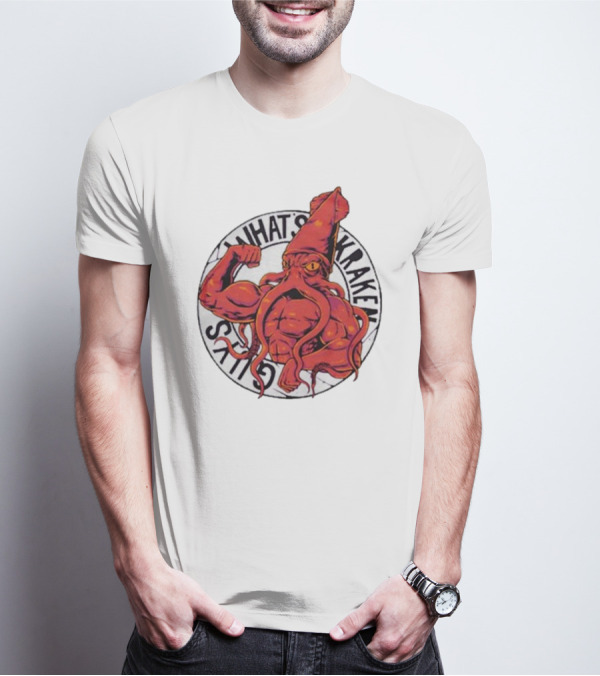 What’s Kraken Guys Sea Muscular Squid Circle T-Shirt