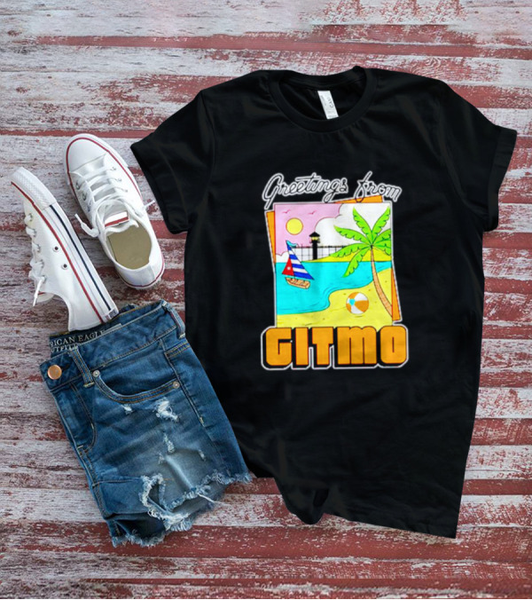 Greetings From Gitmo Beach Paradise With Sailboat And Palm Tree T-Shirt