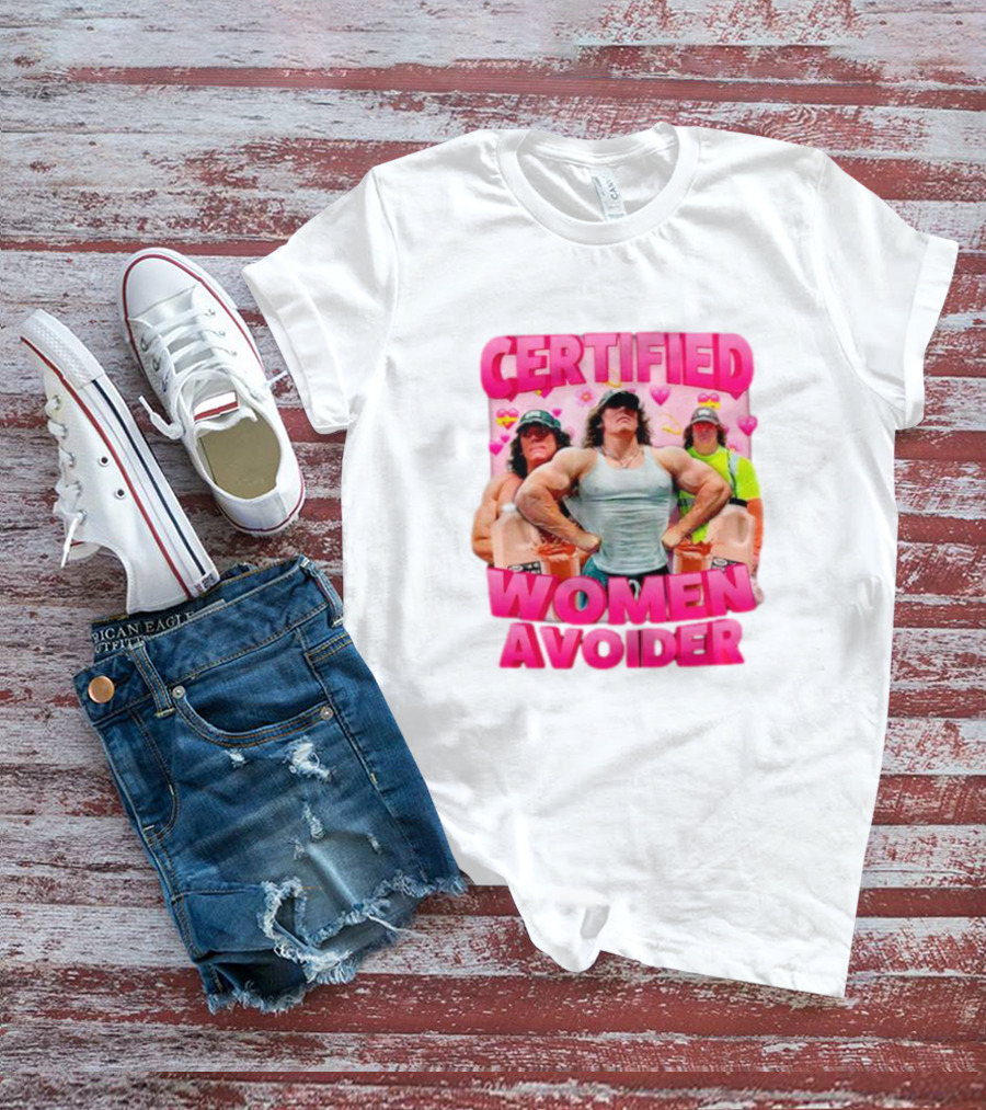 Certified Women Avoider Sam Sulek Portrait With Heart Symbols And Muscular Poses T-Shirt