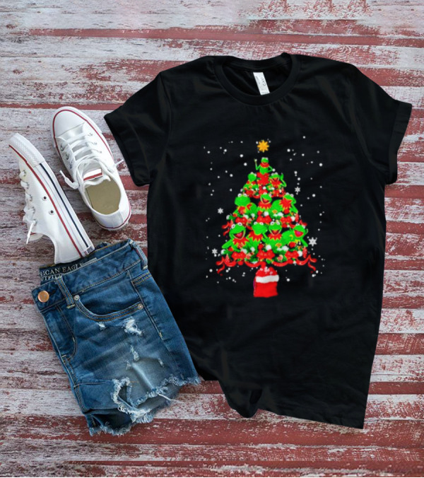 Frogs Merry Christmas Tree Star Topper Bright Red Ornaments T-Shirt