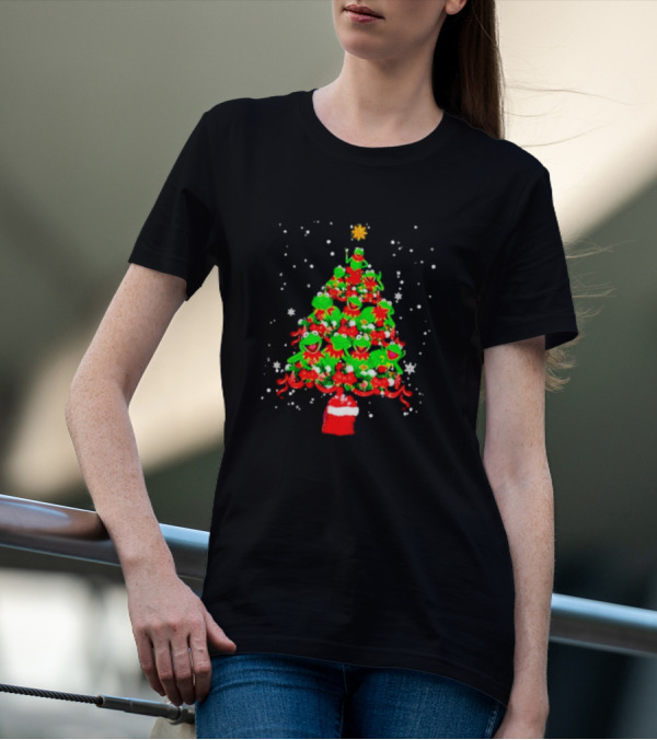 Frogs Merry Christmas Tree Star Topper Bright Red Ornaments T-Shirt