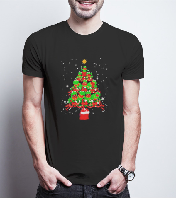 Frogs Merry Christmas Tree Star Topper Bright Red Ornaments T-Shirt