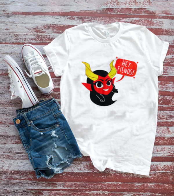 Ginnydi Hey Fiends Demon Cartoon Character With Red Face Yellow Horns And Black Hair T-Shirt
