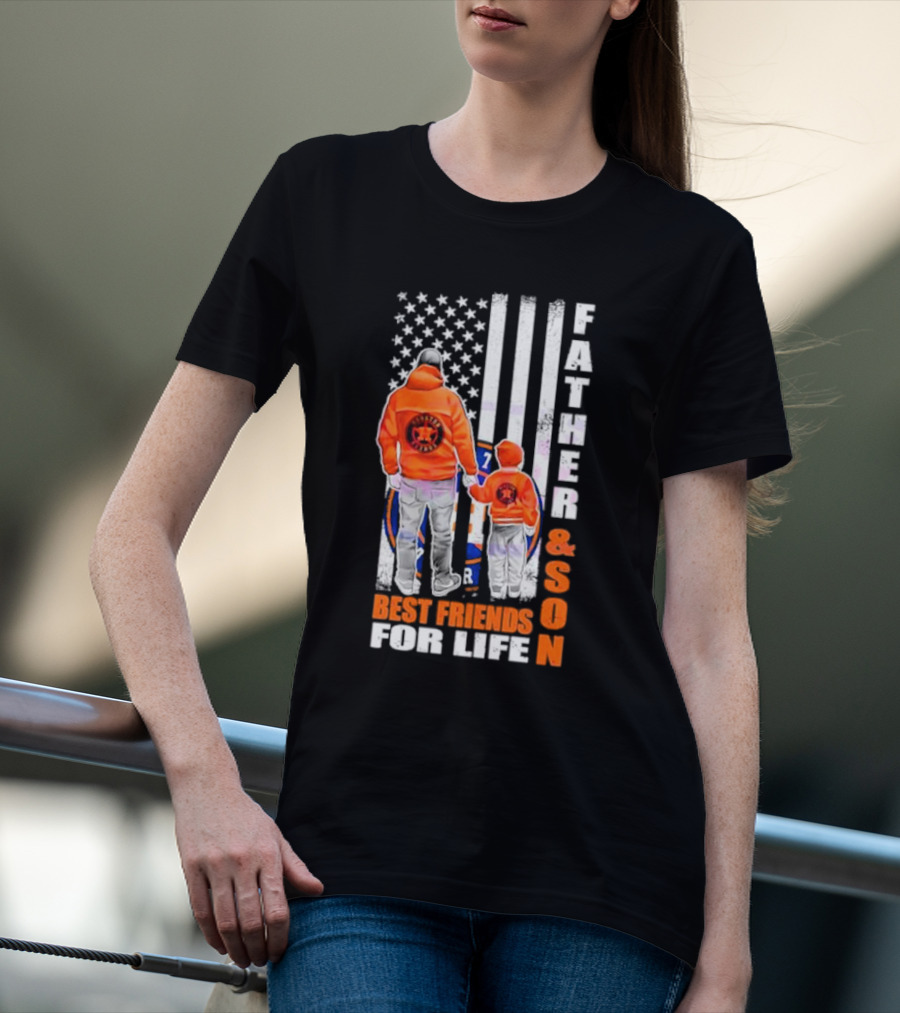 Houston Astros Father Son Best Friends For Life USA Flag T-Shirt