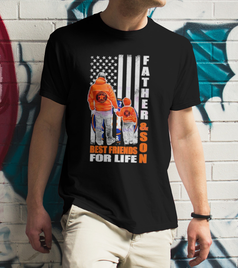 Houston Astros Father Son Best Friends For Life USA Flag T-Shirt