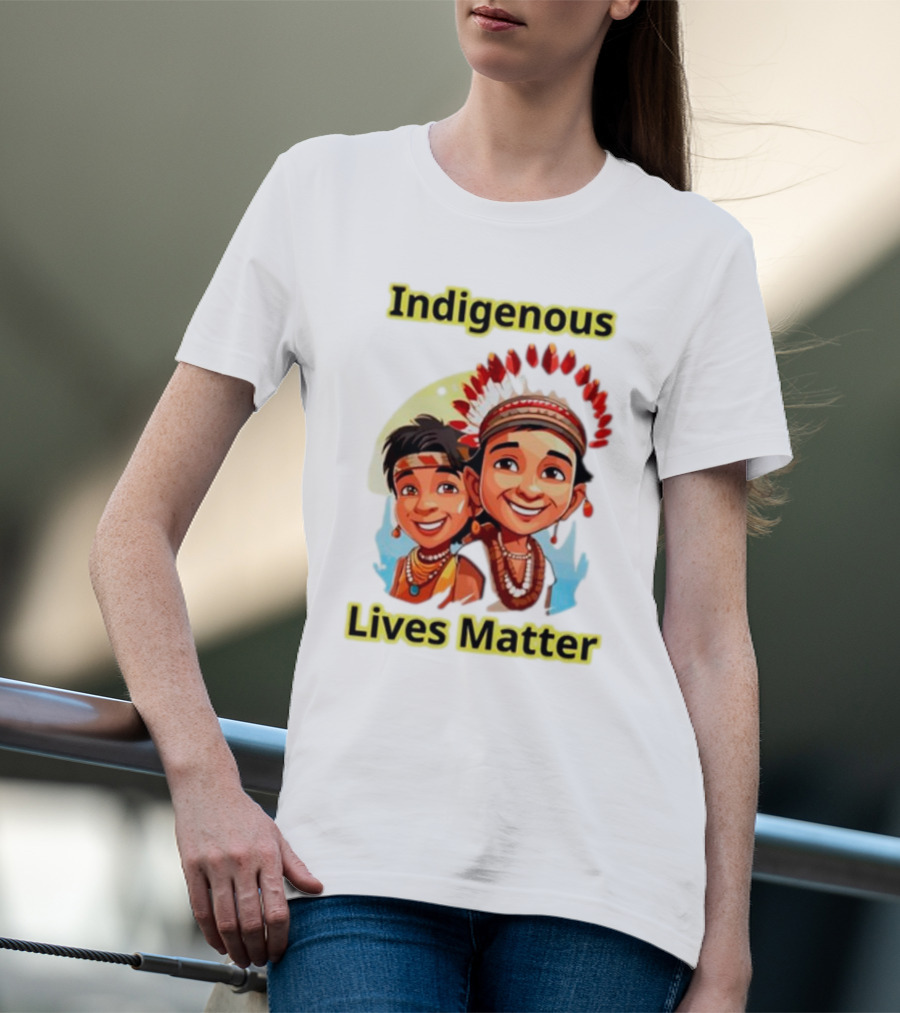 Indigenous Lives Matter Smiling Children Wearing Traditional Headdress T-Shirt