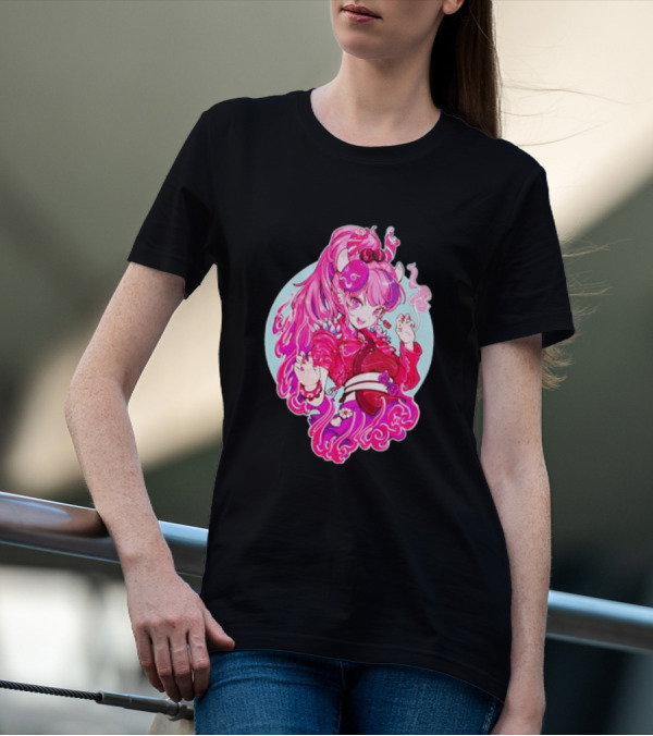 Invasion Club Ironmouse Pink Anime Character Art Collaboration T-Shirt