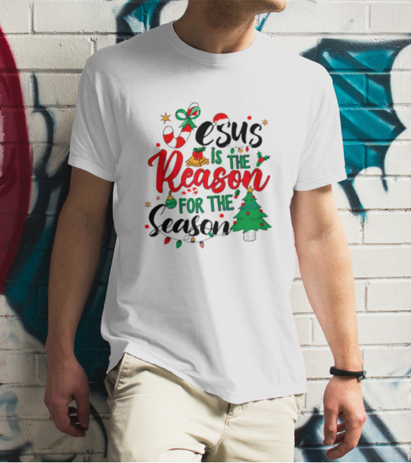 Jesus Is The Reason For The Season Christmas Tree And Candy Cane T-Shirt