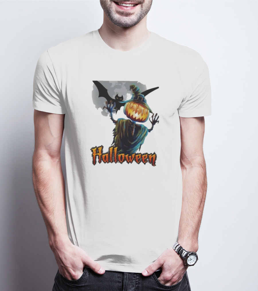 Halloween Horror Witch Straw Man Pumpkins Bat Scary Night T-Shirt