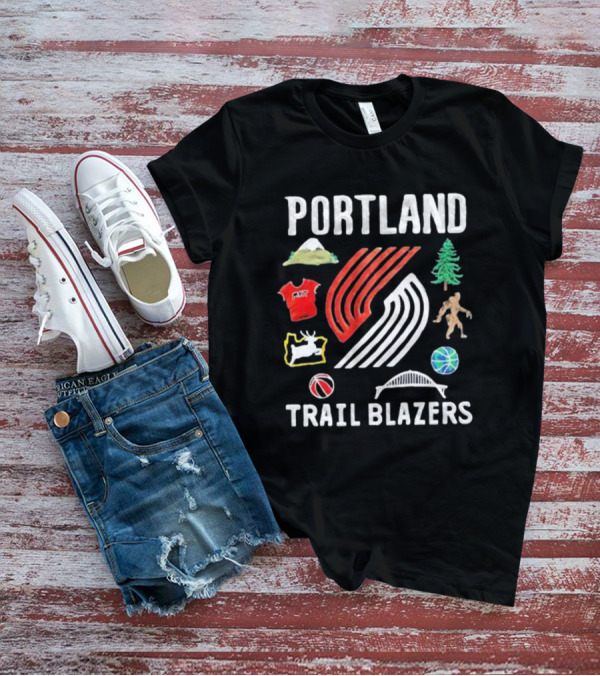 Portland Trail Blazers NBA X Market Claymation Mountains Trees Basketball Sasquatch Bridge T-Shirt