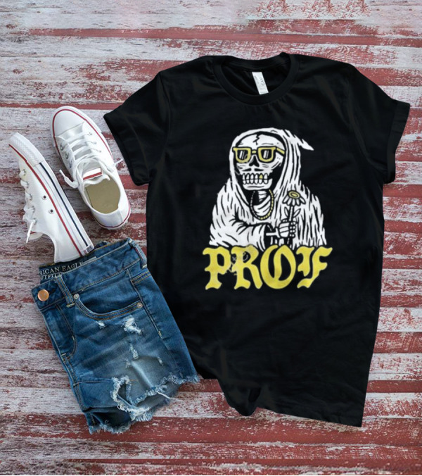 Prof Tombstones Skeleton With Yellow Glasses And Flower T-Shirt