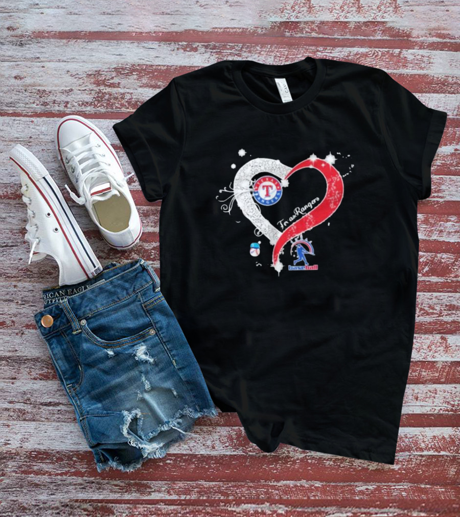 Texas Rangers Baseball Heart Logo Design With Team T-Shirt