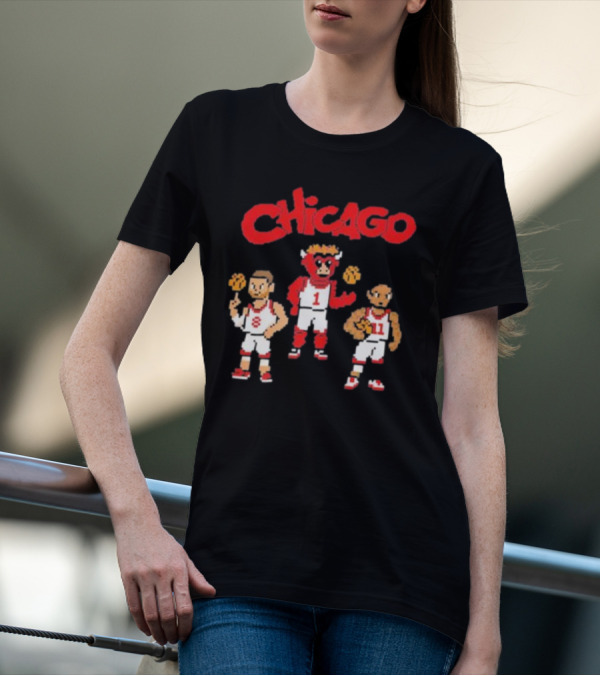 Chicago Bulls NBA Mascot And Player Pixel Art Chicago T-Shirt