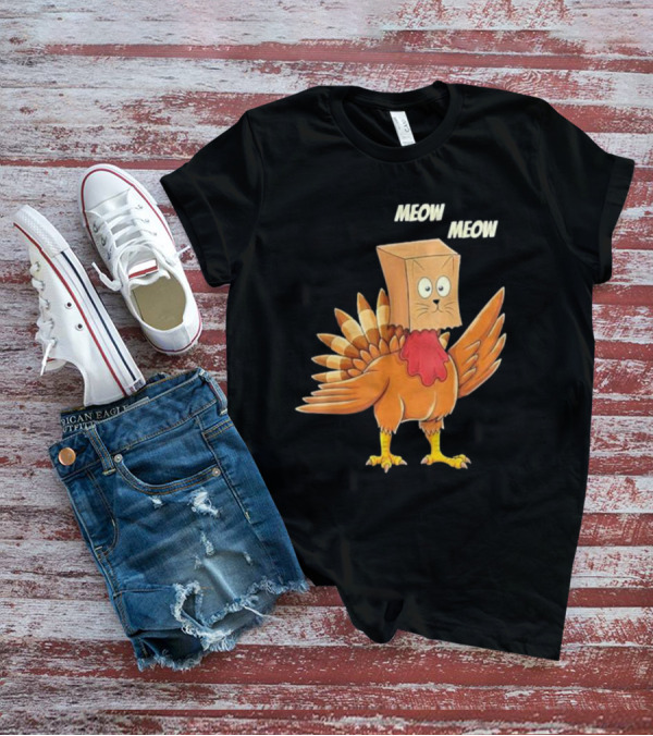 Thanksgiving Turkey Cat Meow Box Head T-Shirt