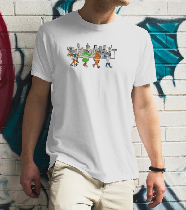 Philadelphia Sports Mascots Walking Across Skyline With Brotherly Love T-Shirt
