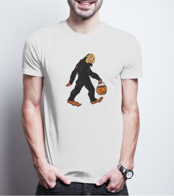Mystical Halloween Sasquatch Holding Pumpkin Bucket Spooky Costume T-Shirt