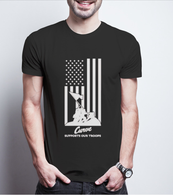 Curve Supports Our Troops Flag Raising T-Shirt