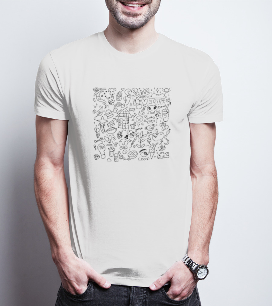 Doodle Cloud Ice Cream Love Happy Faces Moon House Burger Drink T-Shirt