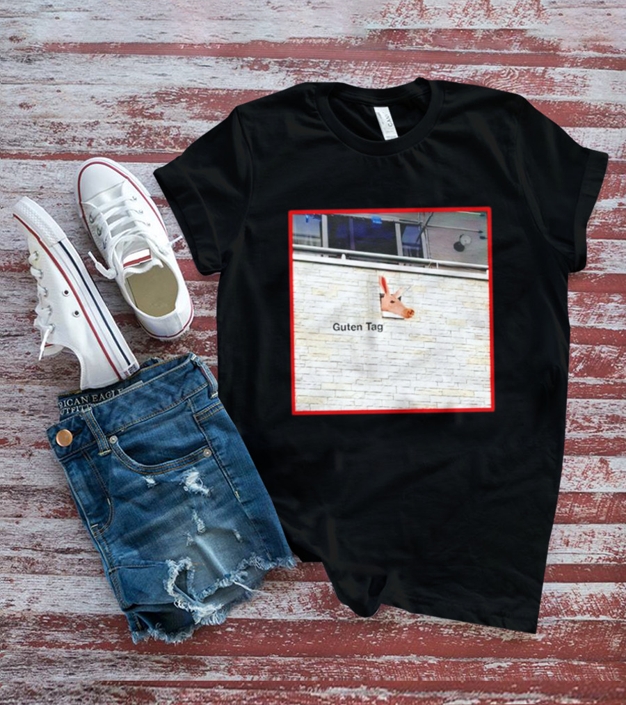Guten Tag Pig Wall Mount With Brick Background T-Shirt