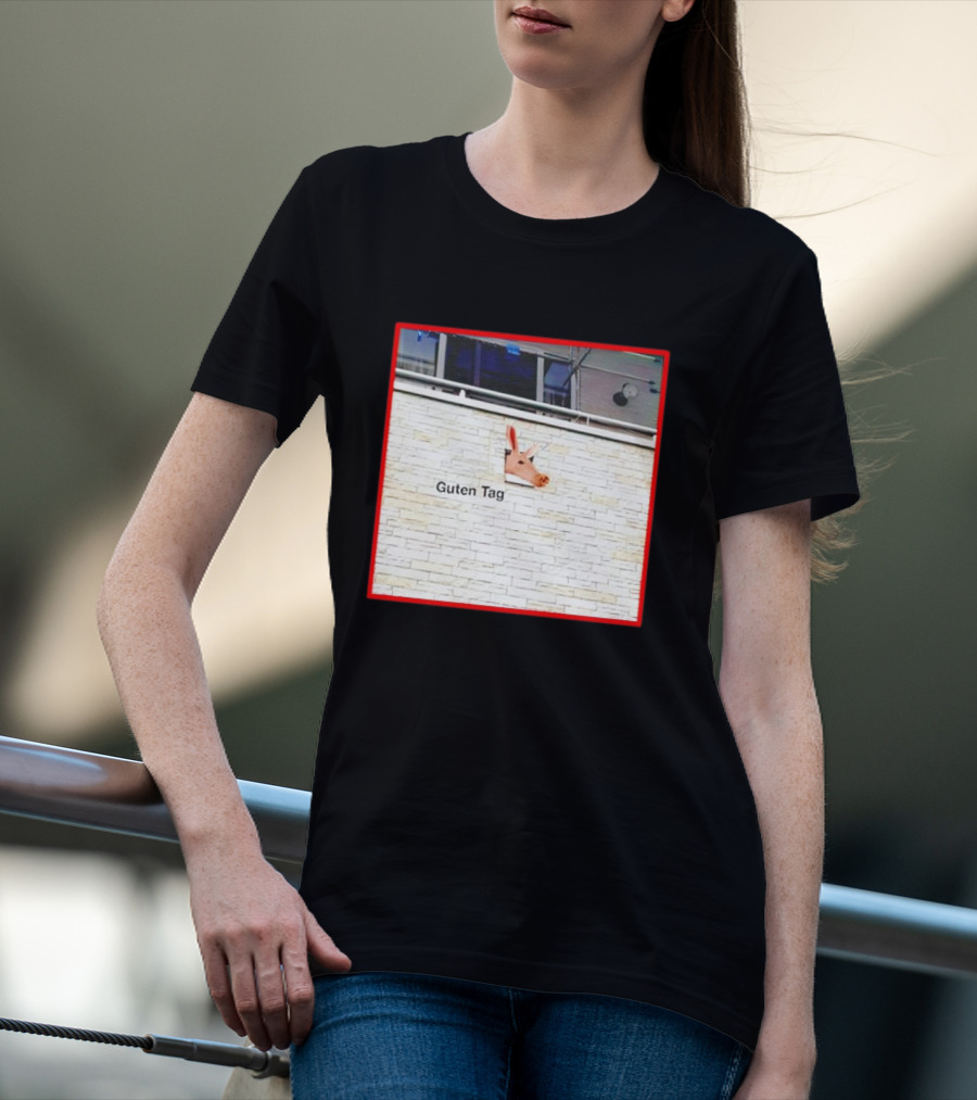 Guten Tag Pig Wall Mount With Brick Background T-Shirt