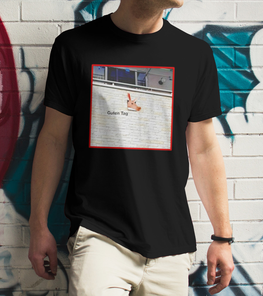 Guten Tag Pig Wall Mount With Brick Background T-Shirt