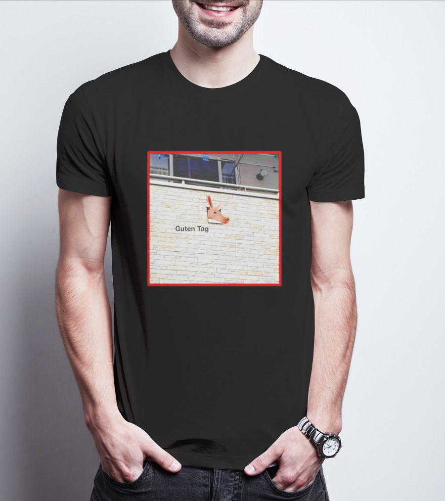Guten Tag Pig Wall Mount With Brick Background T-Shirt
