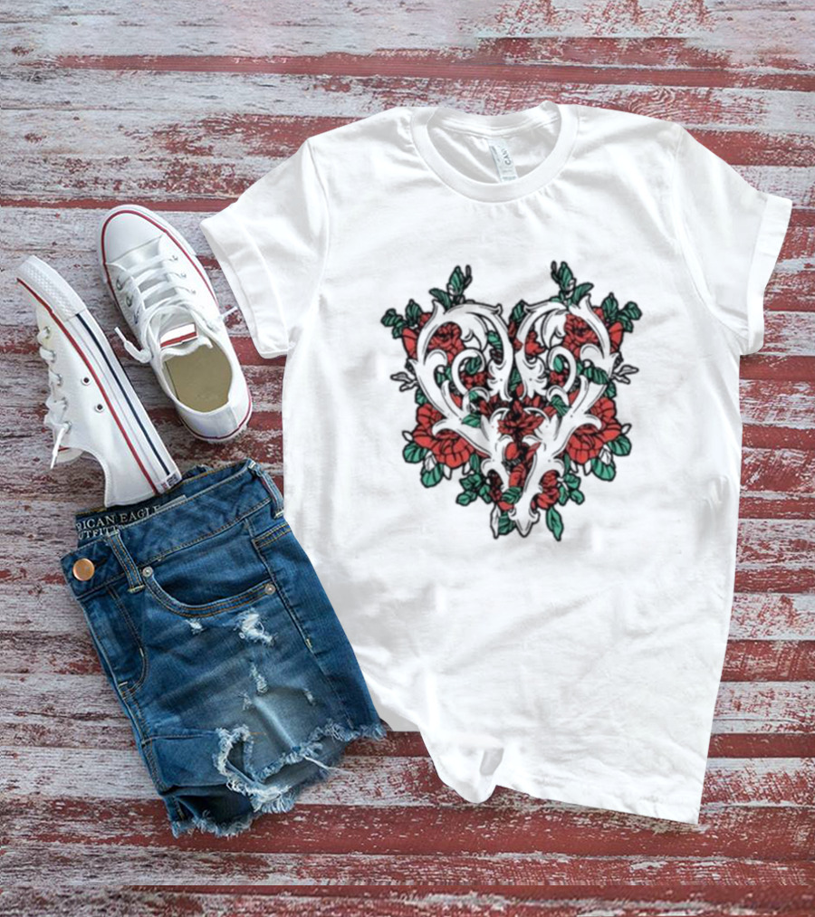 Ricky Olson Heart Floral Design Roses And Vines T-Shirt