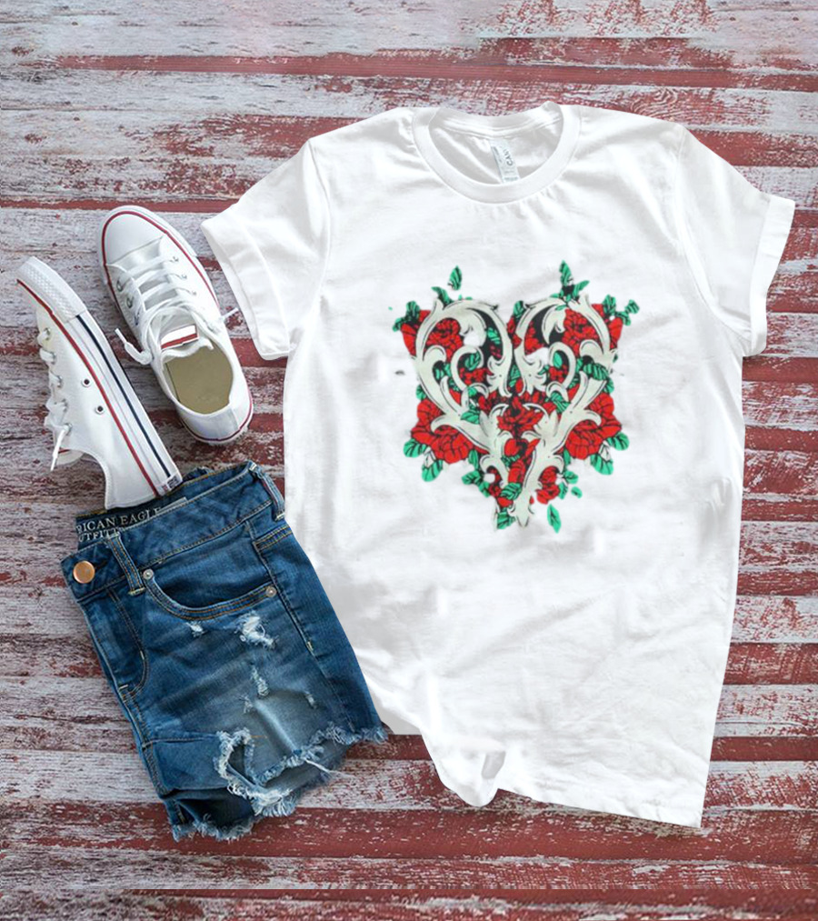 Ricky Olson Heart Floral Roses T-Shirt